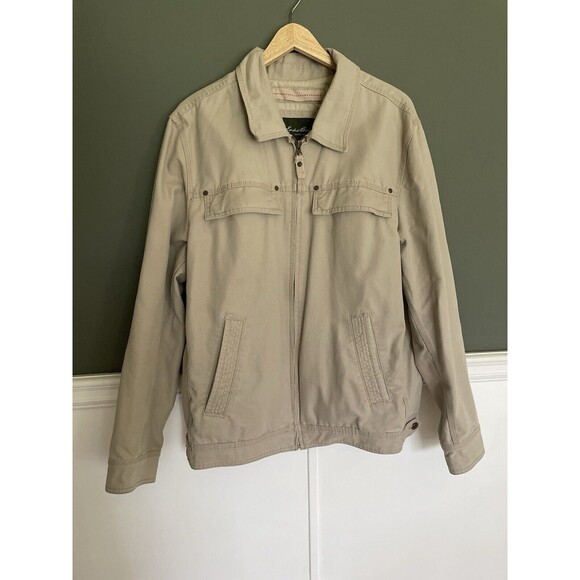 Eddie Bauer Seattle USA Tan Beige Light Brown Size L Jacket Zip Up Long Sleeve - Picture 2 of 14